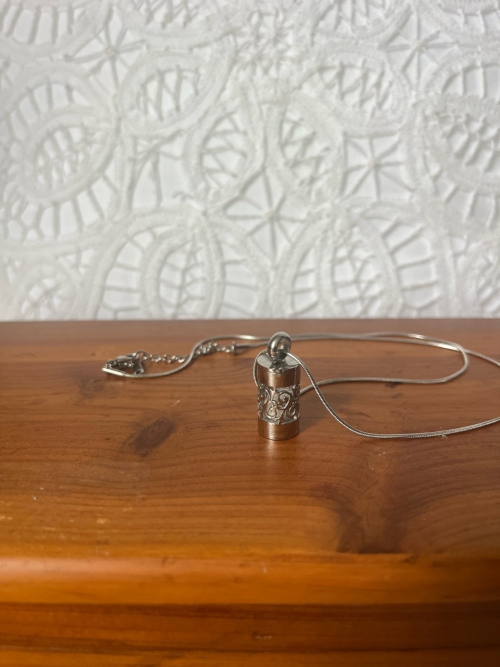 Silver essential oil Filigree Cylinder Pendant Necklace - Women Jewelry